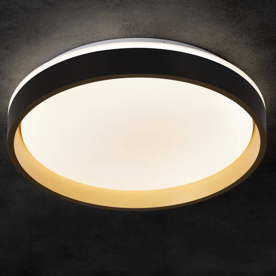 Kanlux LED Deckenleuchte Soln 25W CCT warm-/tageslichtweiss 2700-6500K 90Ra dimmbar Fernbedienung Schwarz Gold Metall Ø38cm 39111