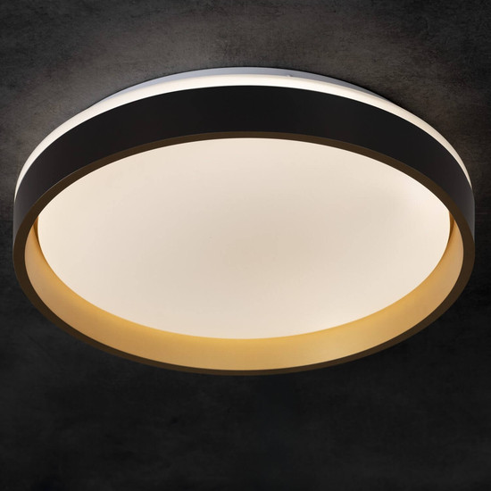 Kanlux LED Deckenleuchte Soln 25W CCT warm-/tageslichtweiss 2700-6500K 90Ra dimmbar Fernbedienung Schwarz Gold Metall Ø38cm 39111