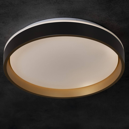 Kanlux LED Deckenleuchte Soln 25W CCT warm-/tageslichtweiss 2700-6500K 90Ra dimmbar Fernbedienung Schwarz Gold Metall Ø38cm 39111