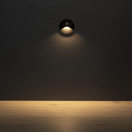 Kanlux LED Wandeinbauleuchte Exin 2,5W warmweiss 3000K Bewegungsmelder IP65 Schwarz Aluminium Ø8cm 39124