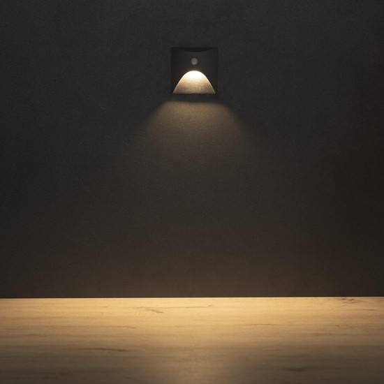 Kanlux LED Wandeinbauleuchte Exin 2,5W warmweiss 3000K Bewegungsmelder IP65 Grau Aluminium 39131