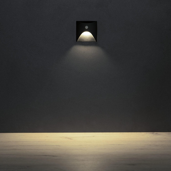 Kanlux LED Wandeinbauleuchte Exin 2,5W neutralweiss 4000K Bewegungsmelder IP65 Schwarz Aluminium 39142