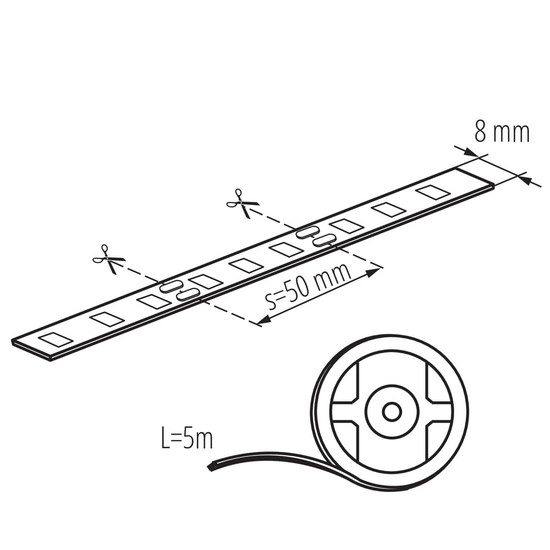 Kanlux LED Streifen 5m LEDS 4,8W/m 12V tageslichtweiss 6500K dimmbar 8mm 46308