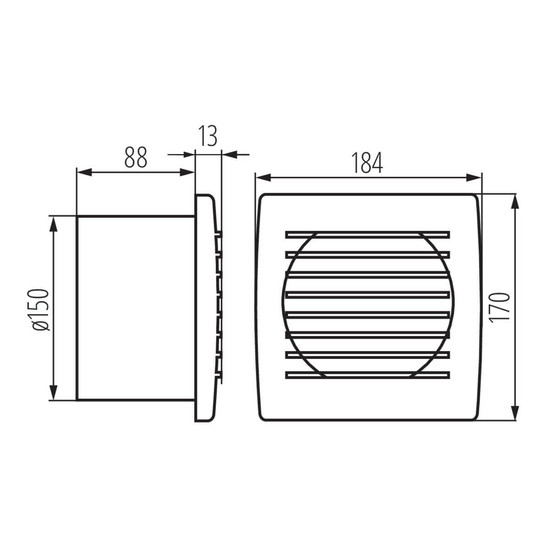 Kanlux Rohrlüfter Cyklon Ø150mm Festanschluss mit Zugschalter IPX4 Weiß 70947