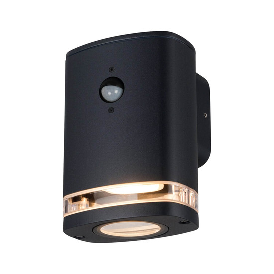 Kanlux Außenwandleuchte Zevi mit Lichtring GU10 Bewegungsmelder IP54 Schwarz Aluminium 11x10cm 90100