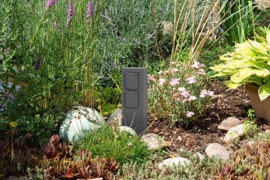 LCD Steckdosensäule 017 2-fach Steckdosenturm Graphit 26x10x5cm 017 Made in Germany