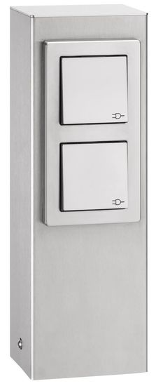 LCD Steckdosensäule 2-fach Steckdosen Edelstahl 30x10x8cm 020 Made in Germany