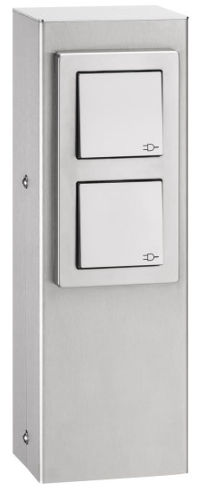 LCD Steckdosensäule 4-fach Steckdosen gegenüberliegend Edelstahl 30x10x8cm 021 Made in Germany