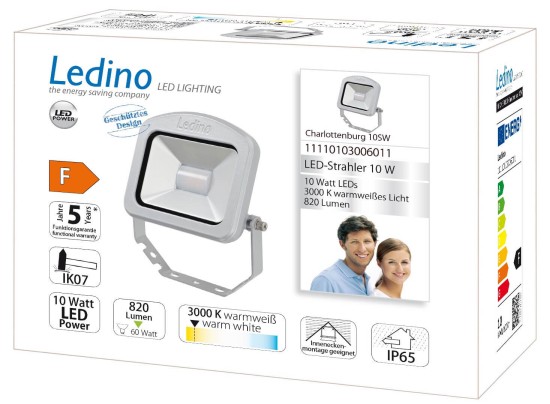 Ledino LED-Strahler Charlottenburg Fluter, Spotlicht 10SW, 10W, 3000K, silber warmweiss