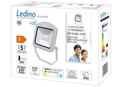 Ledino LED-Strahler Charlottenburg Fluter 30SW, 30W, 3000K, silber warmweiss