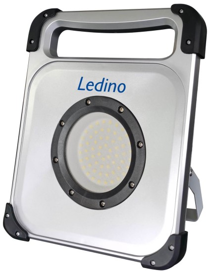 Ledino LED-Akkustrahler 50+3W tragbare Fluterleuchte Veddel50, Li-Ionen Wechselakku mobil tageslichtweiss