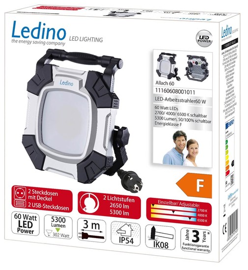 Ledino LED-Arbeitsstrahler 60W Fluter mit Farbsteuerung Allach 60, 5300lm, 2700-6500K