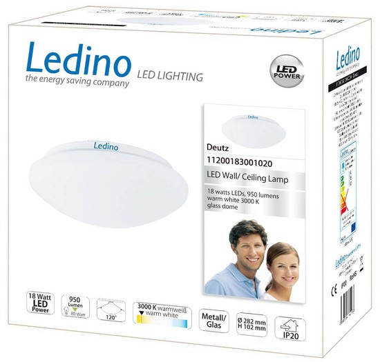 Ledino LED-Leuchte Deutz Rundleuchte für Wand und Decke 18W, 3000K 28cm warmweiss