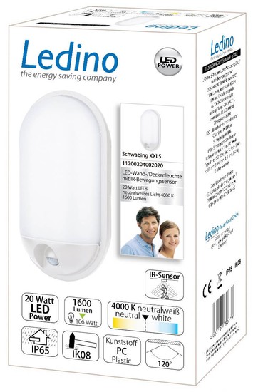 Ledino LED-Wand-/Deckenleuchte Schwabing XXLS, 20W, mit Sensor neutralweiss