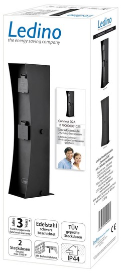 Ledino Steckdosensäule 2er Connect D2A, anthrazit Außen für Garten, Terrasse