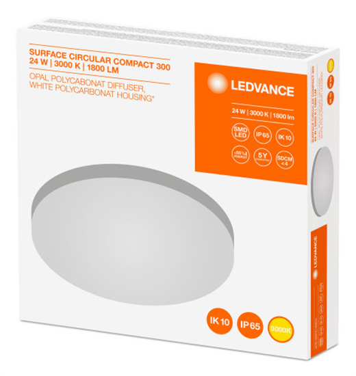 Ledvance Surface Compact Ik10 24W 3000K IP65 Schlagfest Stoßfest 4058075062207