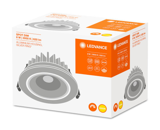 Ledvance LED Einbauleuchte 8W 3000K IP44 dimmbar Silber LED-Downlight