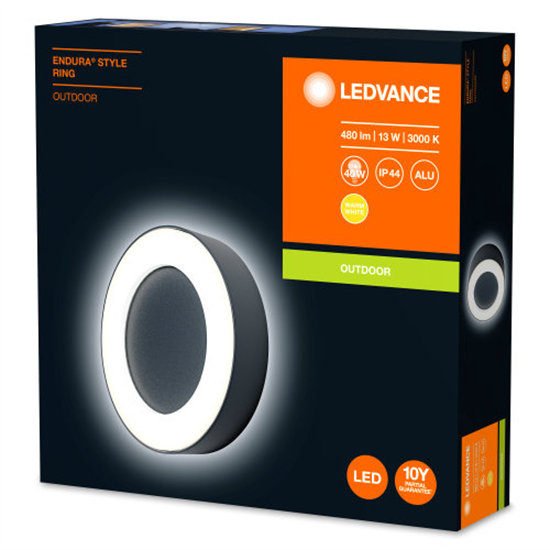 Ledvance Endura Style Ring schwarz 13W Runde LED Wandleuchte IP44 wasserdicht