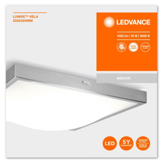 Ledvance LED Deckenleuchte Lunive 30x30cm 19W 4000K Glas mit Alu-Rahmen