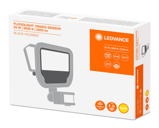 Ledvance FLOODLIGHT Sensor 20W 3000K IP65 schwarz S LED Fluter + Bewegungsmelder 4058075460911