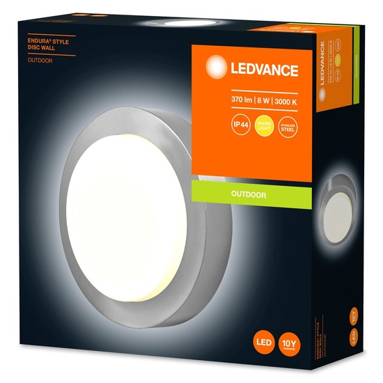 LEDVANCE Endura Style Disc LED Wandleuchte 20cm 8W warmweiss Bewegungsmelder Dämmerungssensor IP44 grau 4058075564121