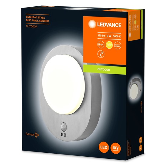 LEDVANCE Endura Style Disc LED Wandleuchte 24cm 8W warmweiss Bewegungsmelder IP44 grau