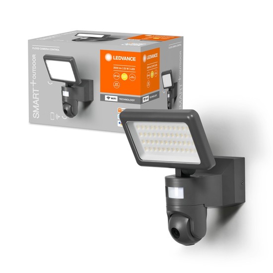 LEDVANCE SMART+ Flood LED Camera, Kamera Fluter 23W warmweiss dimmbar Bewegungsmelder IP44 dunkelgrau 4058075564626