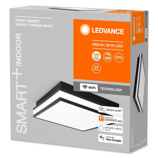 LEDVANCE SMART+ Orbis Magnet LED Deckenleuchte, Wandleuchte 30x30cm 26W Tunable White schwarz