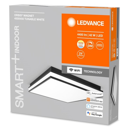 LEDVANCE SMART+ Orbis Magnet LED Deckenleuchte, Wandleuchte 45x45cm 42W Tunable White schwarz