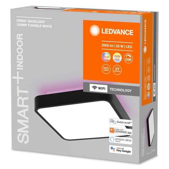 LEDVANCE SMART+ Orbis LED Square Deckenleuchte, Wandleuchte 35cm 28W Tunable White Backlight schwarz