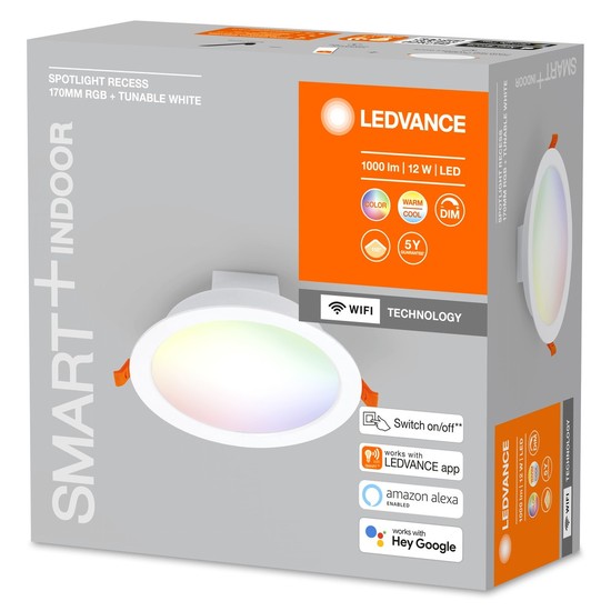 LEDVANCE SMART+ SPOT LED Einbauleuchte, Downlight 17cm 110° 12W Tunable White dimmbar