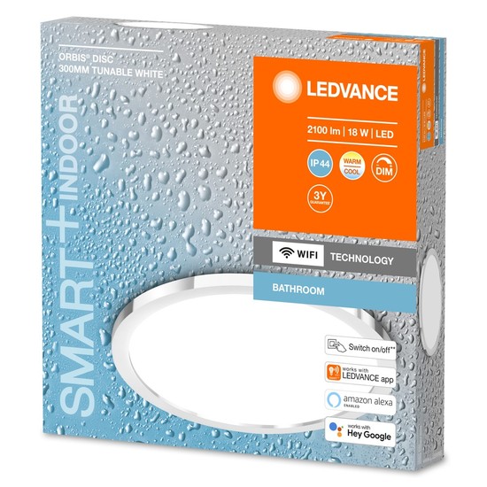 LEDVANCE SMART+ Oribis Disc LED Badezimmer Deckenleuchte 30cm 18W Tunable White dimmbar IP44 silber
