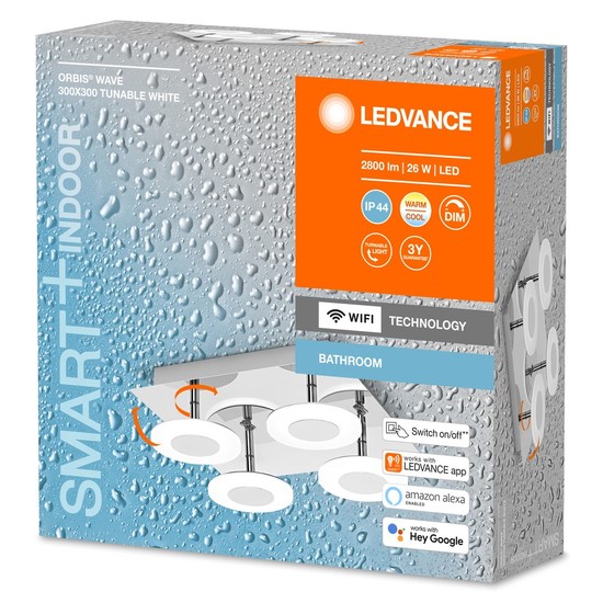 LEDVANCE SMART+ Orbis Wave LED Deckenleuchte 4-fach 30cm 26W Tunable White dimmbar IP44 silber 4058075573901