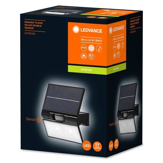 LEDVANCE Endura Flood SOLAR LED Fluter 2x Sensoren 2,9W warmweiss dimmbar Bewegungsmelder Dämmerungssensor IP44 dunkelgrau 4058075576636