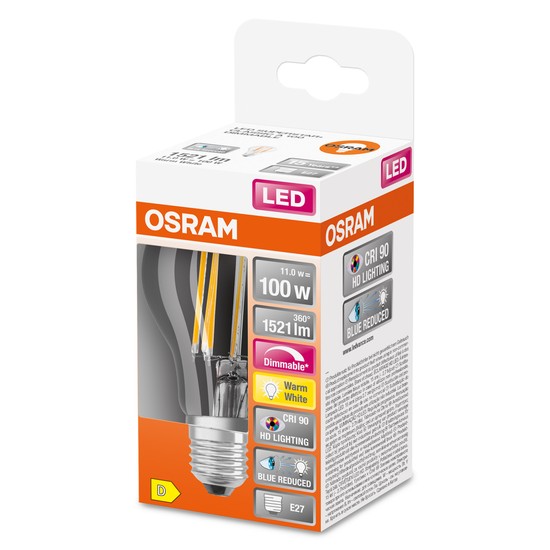 OSRAM LED Lampe Superstar Plus E27 Filament 11W 1521lm warmweiss 2700K dimmbar 90Ra wie 100W