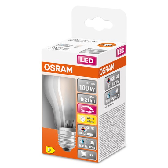 OSRAM LED Lampe Superstar Plus matt E27 Filament 11W 1521lm warmweiss 2700K dimmbar 90Ra wie 100W 4058075602656