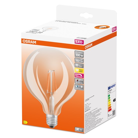 OSRAM LED Globe Lampe Superstar Plus G120 E27 Filament 11W 1521lm warmweiss 2700K dimmbar 90Ra wie 100W