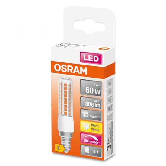 OSRAM LED Lampe T-Form Superstar Special Slim E14 7W 806Lm warmweiss 2700K dimmbar wie 60W