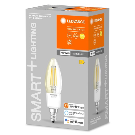 LEDVANCE SMART+ LED Lampe E14 Filament 4W 470Lm warmweiss 2700K dimmbar wie 40W