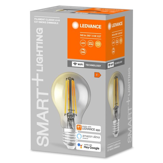 LEDVANCE SMART+ LED Lampe Vintage Kolben E27 Filament 6W 540Lm warmweiss 2500K dimmbar wie 44W