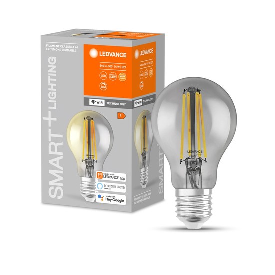 LEDVANCE SMART+ LED Lampe Vintage Kolben E27 Filament 6W 540Lm warmweiss 2500K dimmbar wie 44W