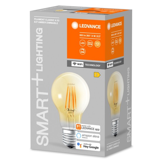 LEDVANCE SMART+ extrawarme LED Lampe WLAN E27 Filament 6W 680lm warmweiss 2400K dimmbar wie 53W