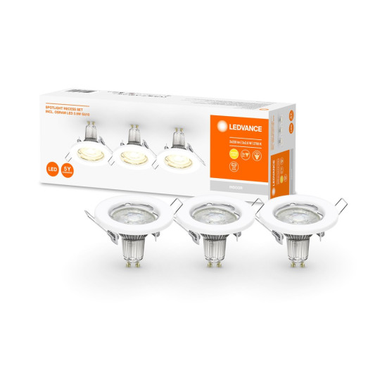 LEDVANCE GU10 Spot 3er-Pack LED Einbauleuchte, Einbaustrahler weiss 9,5cm 2,60W warmweiss 4058075611313