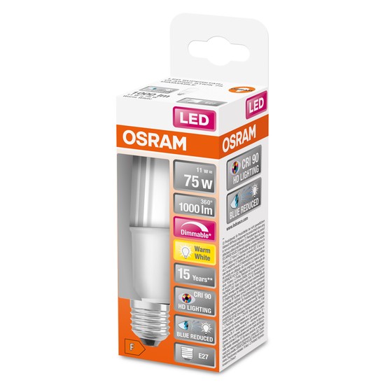 OSRAM LED Stick Lampe Superstar Plus matt E27 11W 1000lm warmweiss 2700K dimmbar 90Ra wie 75W
