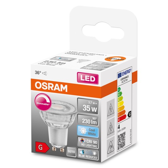OSRAM LED Spot Strahler Superstar Plus GU10 3,7W 230lm neutralweiss 4000K 36° dimmbar 90Ra wie 35W