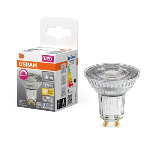 OSRAM LED Spot Strahler Superstar Plus GU10 6W 575lm warmweiss 2700K 120° dimmbar 90Ra wie 46W 4058075613164