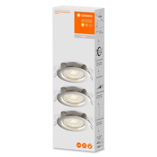 LEDVANCE Spot Set LED Simple Dim 3er-Set Einbauleuchte, Downlight nickel 4,90W warmweiss 110° 4058075617766