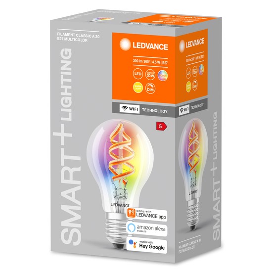 LEDVANCE SMART+ RGBW LED Lampe WLAN E27 Filament 4,5W 300lm warmweiss 2700K dimmbar wie 30W