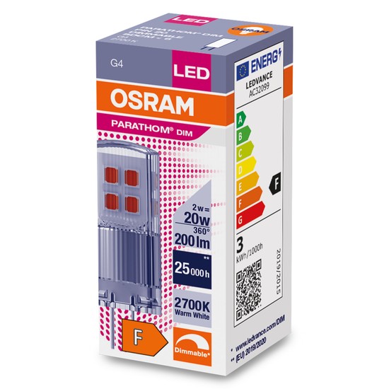OSRAM LED Lampe Pin-Stecker G4 GU4 2W 200lm warmweiss 2700K dimmbar wie 20W