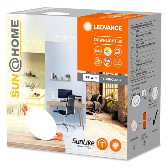 LEDVANCE SMART+ Sun@Home LED Einbauleuchte Downlight 8,5cm HCL Biorythmus 4,5W Tunable White dimmbar 95Ra